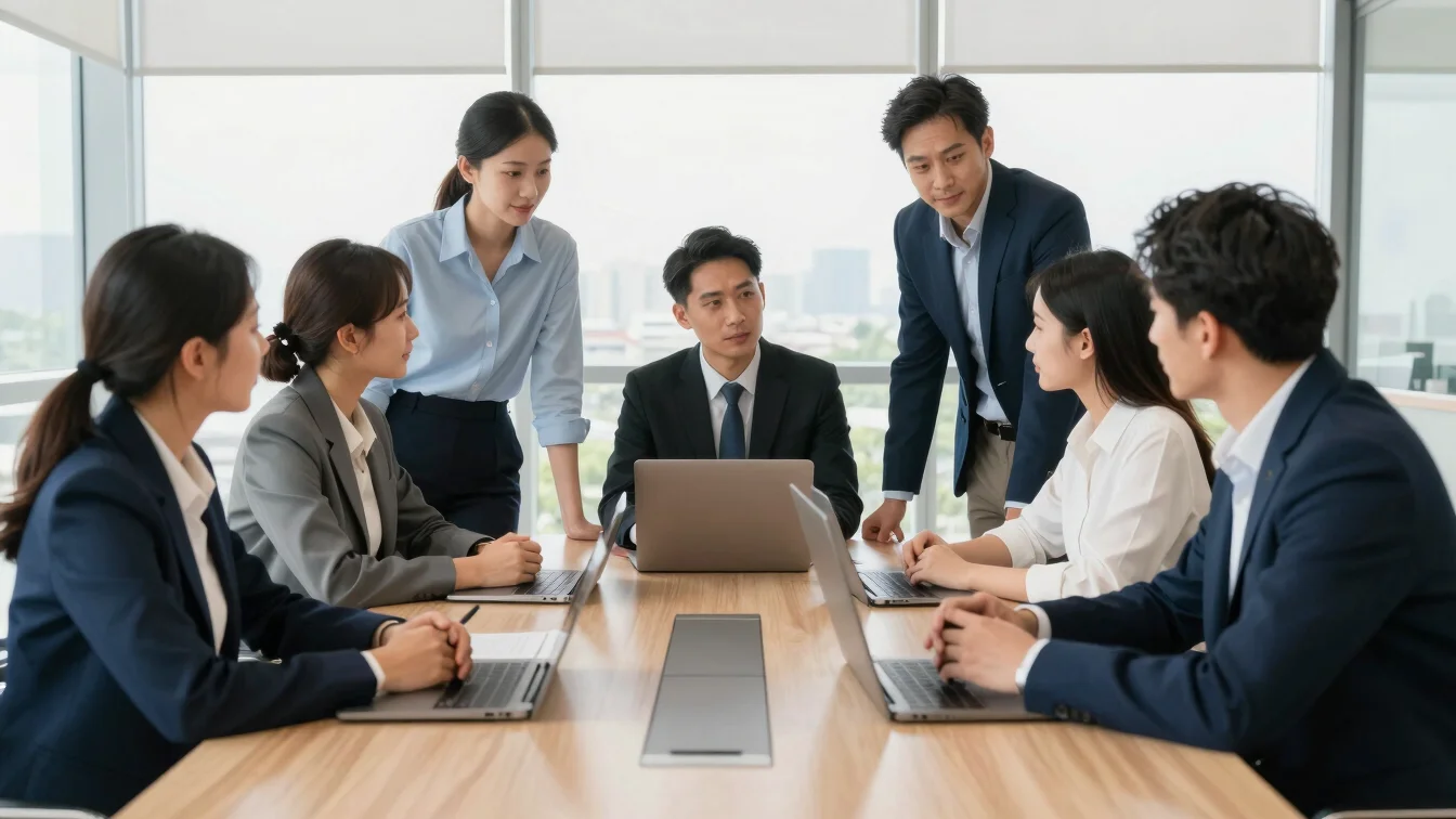 Medium shot of a professional business meeting in a modern office
