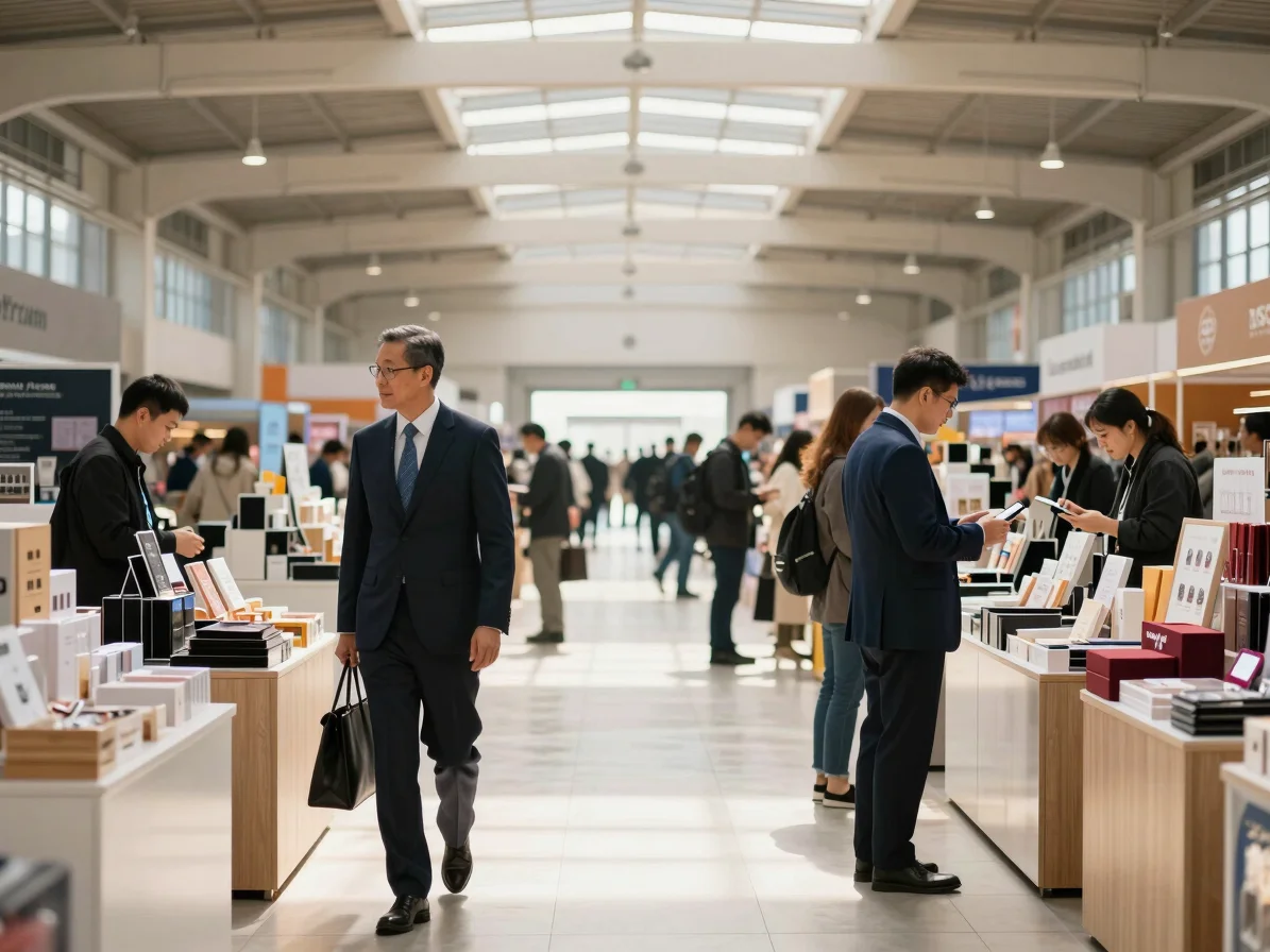 Vibrant indoor market scene in Yiwu, showing diverse products and