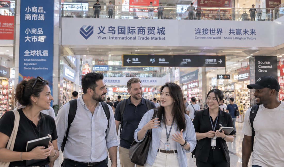 International business group exploring Yiwu Market with ULUK